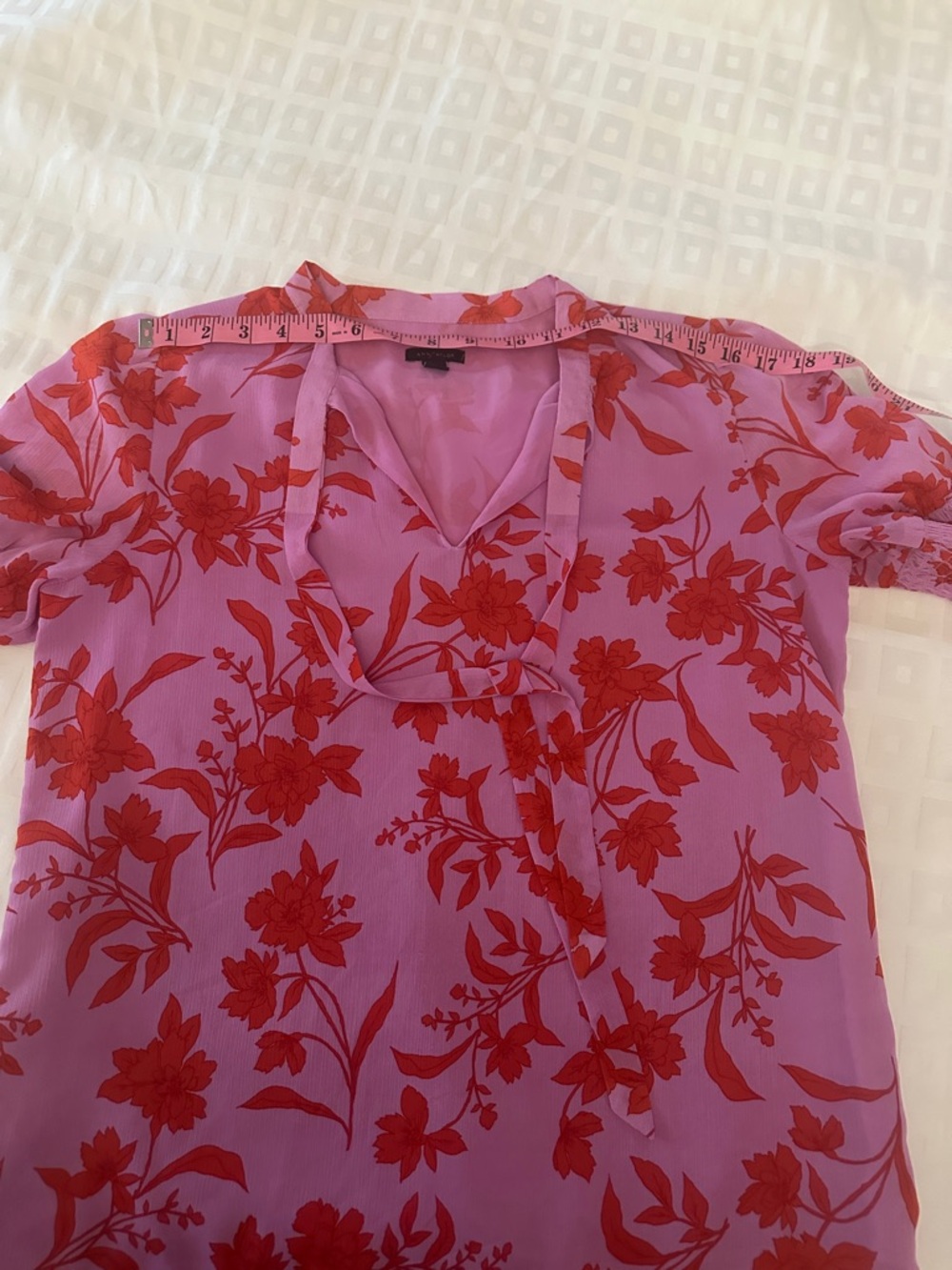 Ann Taylor Pink Blouse with Red Floral Print - Picture 7 of 8